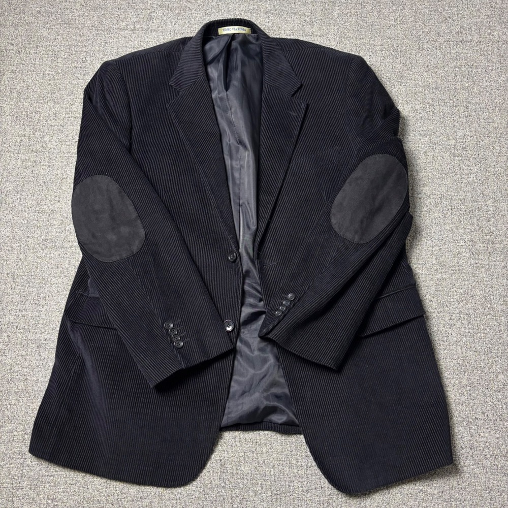 Uomo Via Roma Sport Coat Mens 48 Corduroy Black Elbow Patches Blazer